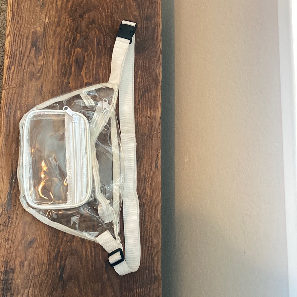 Belt/Fanny/Crossbody Pack Clear, White Trim & Blk Buckle, Concert Stadium Event